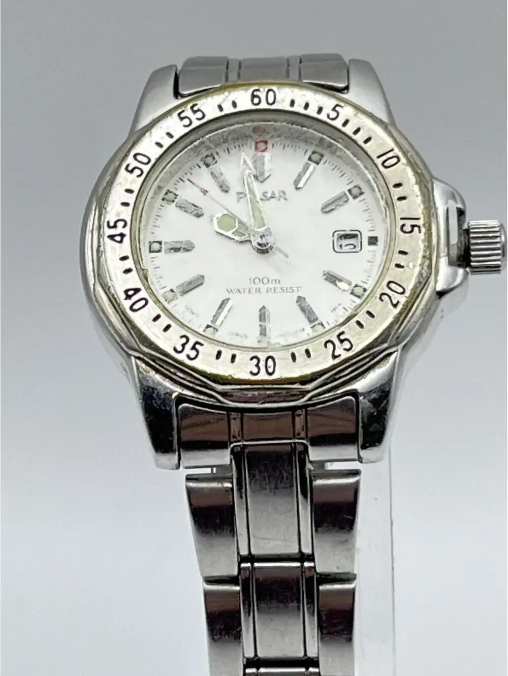 Pulsar Quartz Watch V782-6C60 Women Silver Fixed Bezel Analog New Battery Works